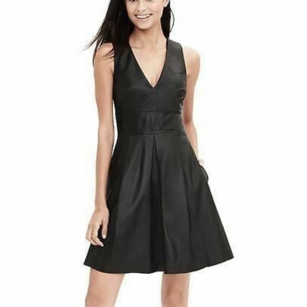 Banana Republic BR Monogram Black Lamb Leather Mini Dress size 2